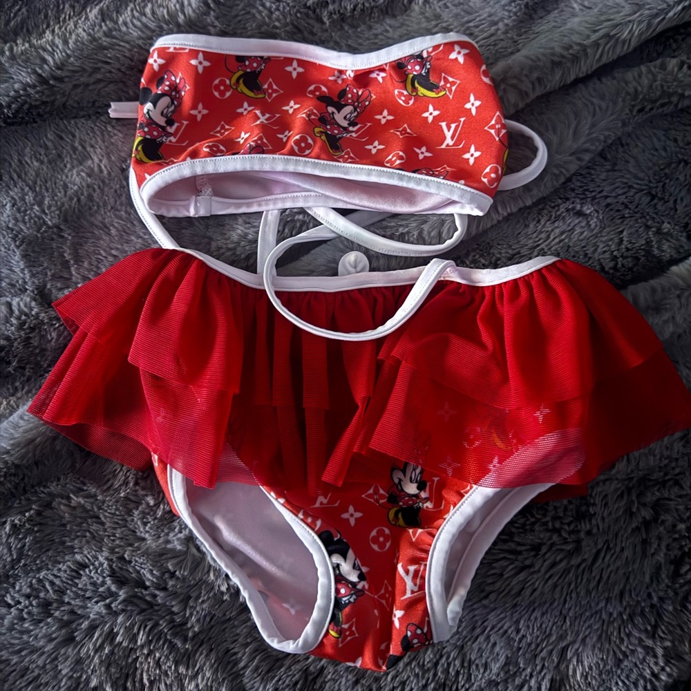 New Fancy Schmancy Baby Designer Inspired Toddler Swimsuit Bikini Bandeau 3 L \/